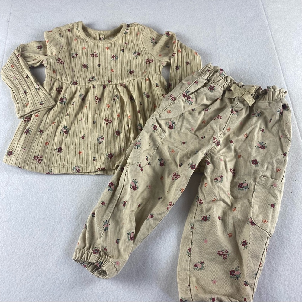 Garanimals Beige Floral Infant Kids Set Size 18 Months Cargo Pants Long Sleeve